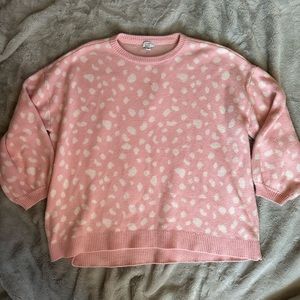 Crown and ivy bubble sleeve pink sweater with white dots